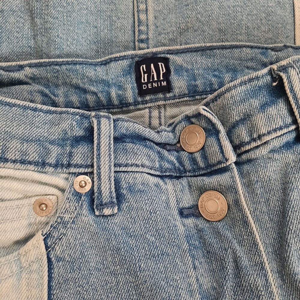GAP Denim Mixed Denim Patchwork Jean Dkirt Fitted Button Front Sz 25 - Picture 2 of 12